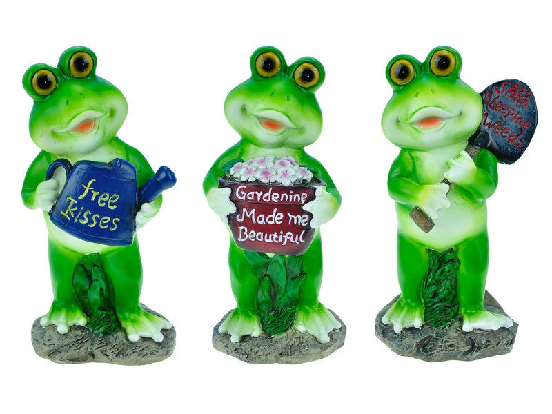 8in(H) Polyresin Garden Frog Character. 4in(W). 3 Asst.