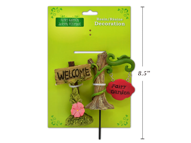 2pk P Resin Fairy Garden  Tree Trunck Welcome Signs. 5in w-Pick - 3.5in. t.o.c.