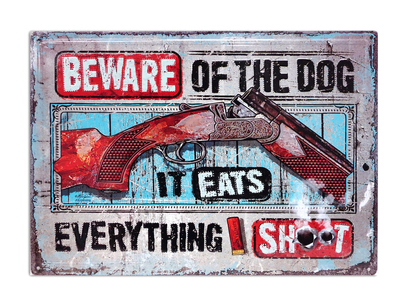 Beware Of The Dog Embossed Metal Sign