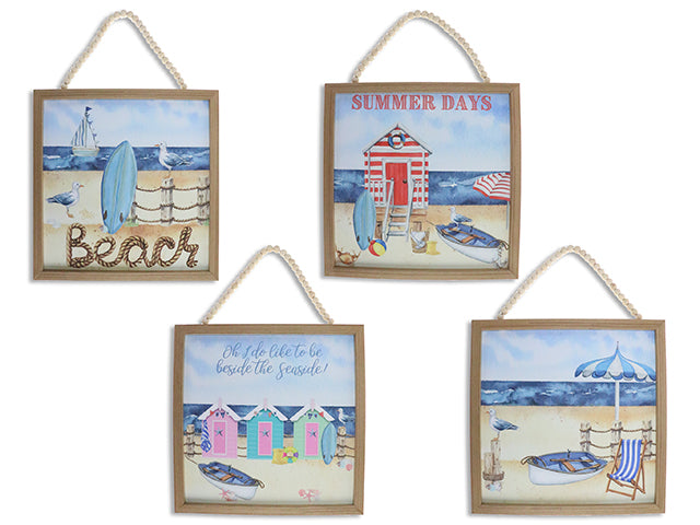 Beach Framed Plaque With Beaded Wooden Handle