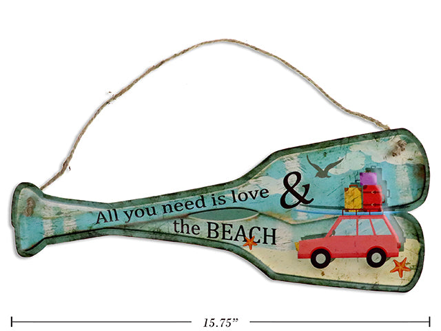 Beach Embossed Metal Sign With Jute Hanger