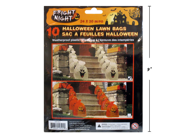 Set-10-24In X 30In H'Ween Lawn Bags W-Twist Ties. Bag W-Insert