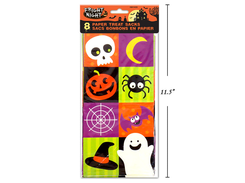 8Ct 9.5In Hween Printed Paper Treat Sacks. Pbh 9.5In (H) X 4.75In (W) X 2-3-8In (Gusset)