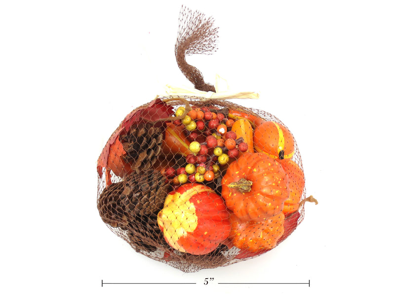 Autumn Decor Assortment In Net Bag - Large. Incl: Pumpkins-Pinecones-Squash.