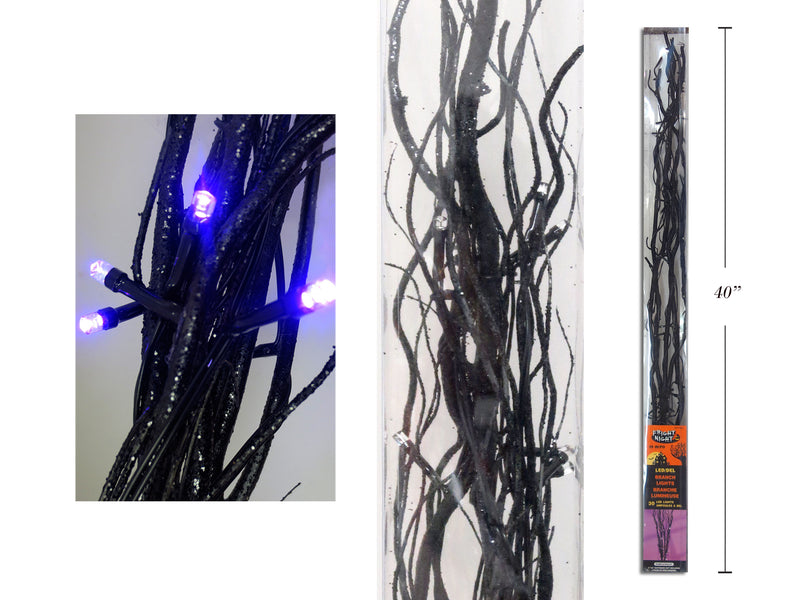 39In B-O 30-Led F5 Black Glitter Willow Tree Branch Lights In Pvc Box. Purple Light.