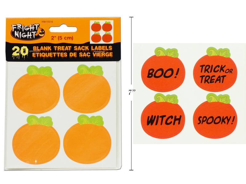 20Pk Hween Blank Treat Sack Labels. Polybag W-Insert.