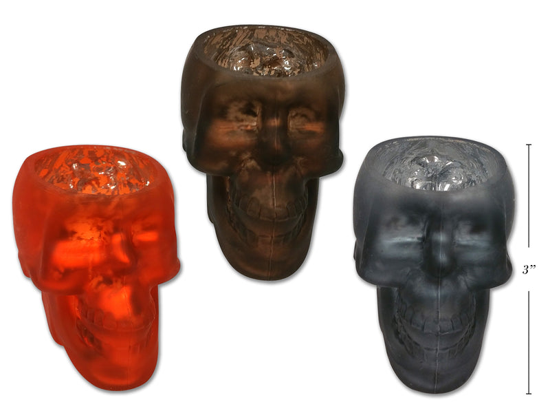 3.75In Matte Mirrored Glass Skull Candle Holder. 3 Cols: Orange - Brown - Smoke.