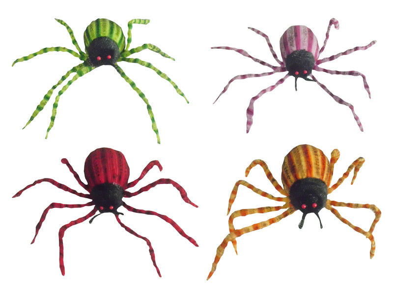 13.5In X 4.5In 2-Tone Shimmering Velvet Spider W- Bendable Legs. 4 Asst.Colours. Hangtag.