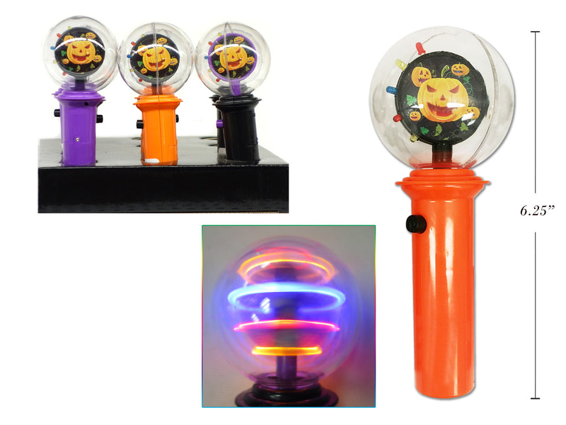 6.5In B-O Led Hween Light-Up Spinner Wand. 3 Cols: Purple - Orange - Black.