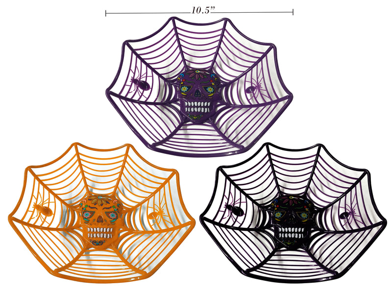 10.5In Hween Day Of The Dead Spider Web Bowl. 3In(H) 3 Asst.Colours. Hangtag.