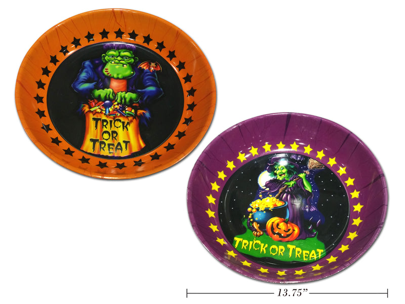 13.75In Hween Round Trick-Treat Candy Bowl. 2.25In(H). 3 Asst.Styles.