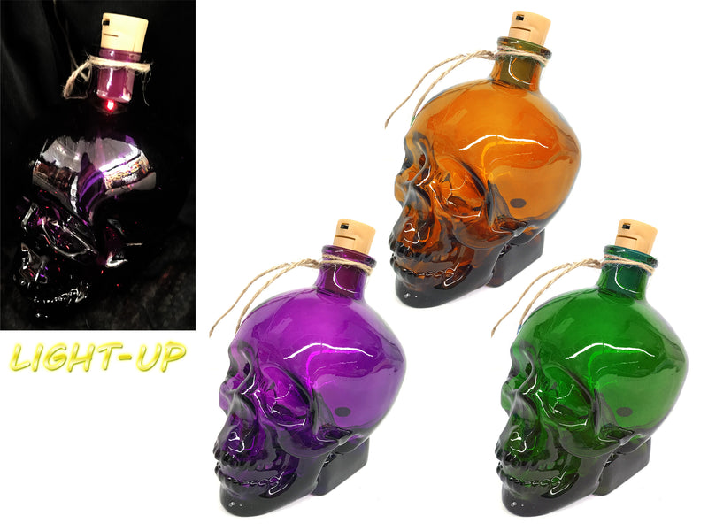 B-O Led Hween Skull Tonic-Elixir Poison Bottle. 3 Asst.Styles.