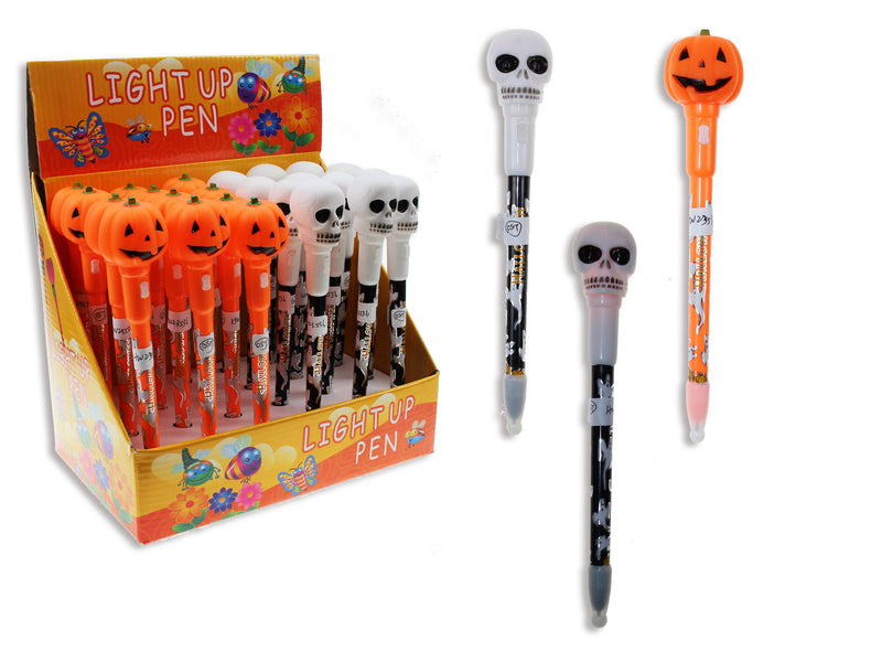 7.5In Hween Light Up Pen In Dsp. 2 Asst.: Pumpkin - Skull.