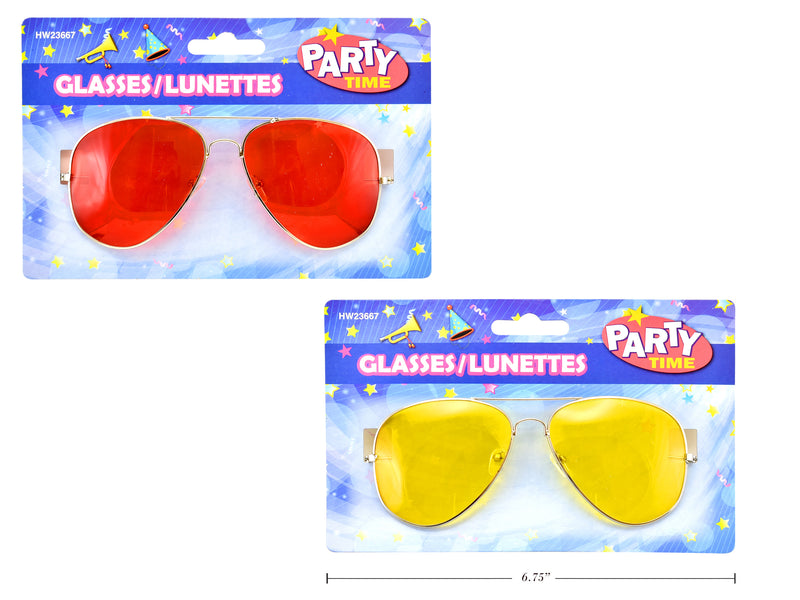 5.5In Retro Tinted Party Glasses. 2 Asst.: Red - Yellow Tint. T.O.C.