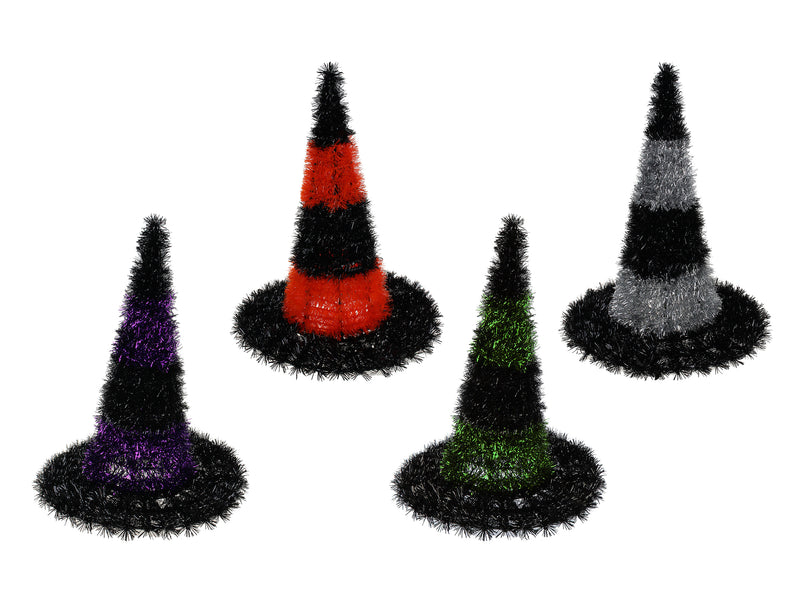 12.5" X 10.5" Witch Hat 4 Asst Colors Orange- Silver- Green And Purple