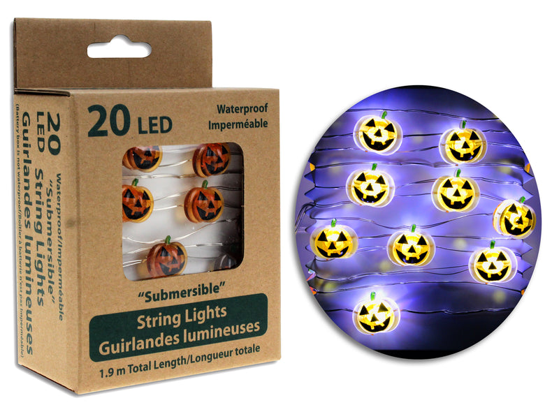 20 Pk B-O Micro Led Pumpkin Icon Submersible String Lights