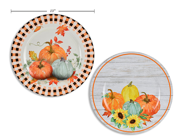 13in Harvest Pumpkin Charger Plate. 2 Asst.Styles.