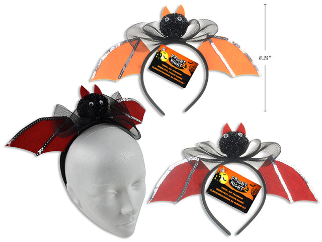 12in x 7in Hween Adult Tinsel Bat w/Felt Sequin Wings Headband