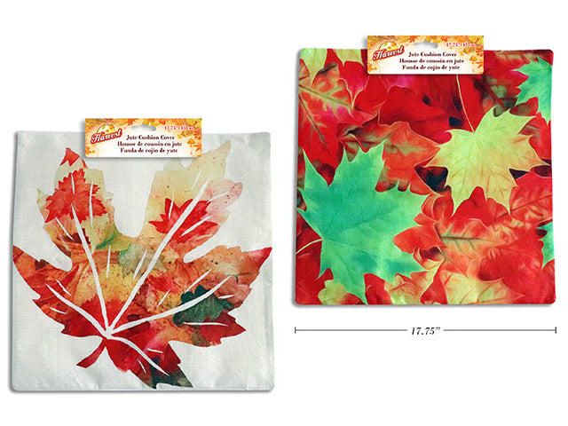 Harvest Maple Leaves Jute Cushion Cover