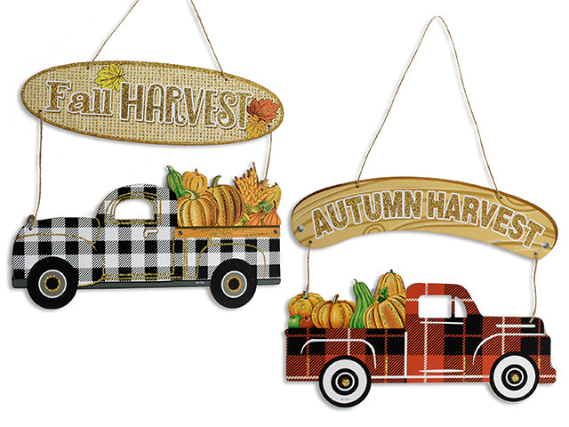 Harvest Buffalo Plaid Truck Hanging Foam Plaque