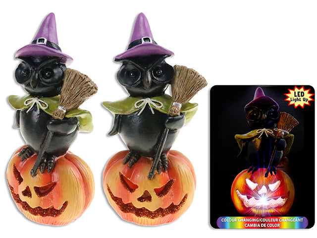 Halloween Battery Operated Led Polyresin Wizard Car On A Jack O Lantern Tabletop Decoration