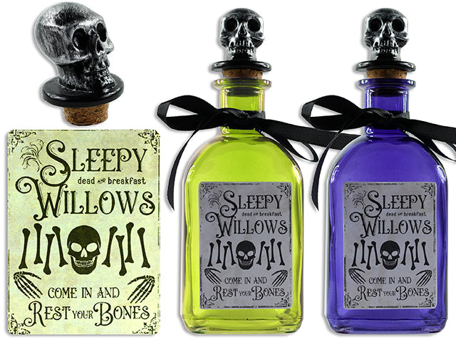 Halloween Glass Poison Bottle With A Skull Stopper And A Satin Ribbon