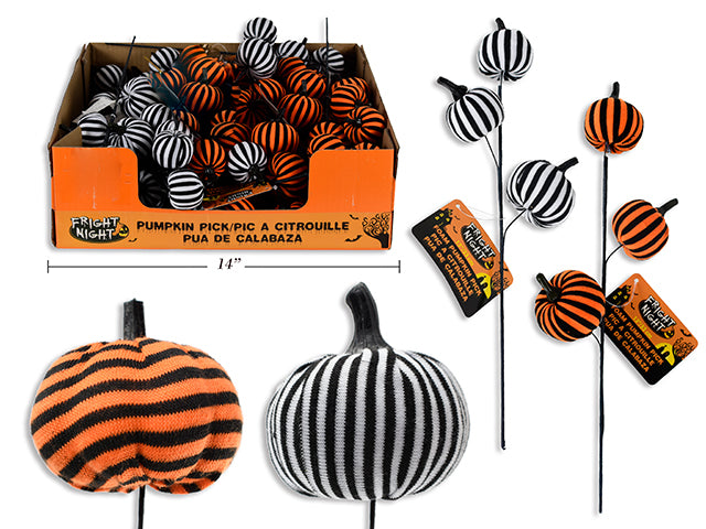 Halloween 2 Tone Fabric Wrapped Foam Pumpkin Pick