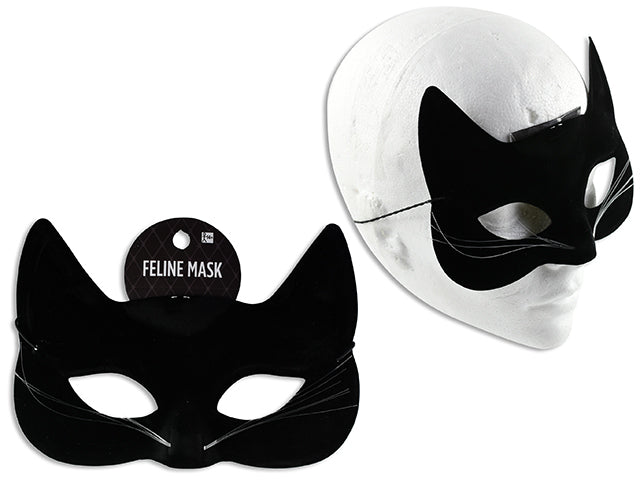 6-5/8in x 4.75in Hween Flocked Half Face Cat Mask. h/c.