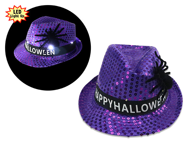 Halloween Battery Operated Sequin Fedora Hat With Spiders