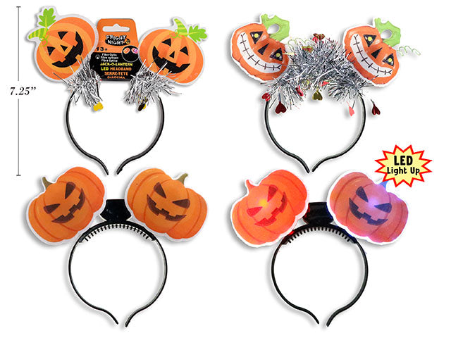 8.25in Hween B/O Fiber Optic 2-LED PVC Jack-o-Lantern Headband. 3 Asst. h/c.