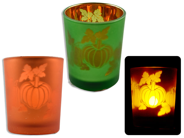 Harvest Laser Cut Pumpkin Mirrored Glass Candle Holder