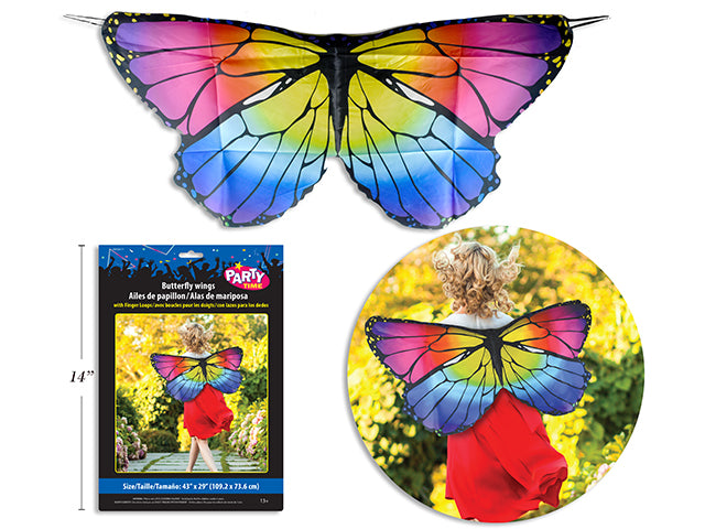 44in x 24.5in Printed Butterfly Wings w/ Finger Loops. Polybag w/Insert.