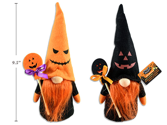 11-3/8in Jack-o-Lantern Costume Hween Gnome. 2 Cols: Black / Orange. Cht.