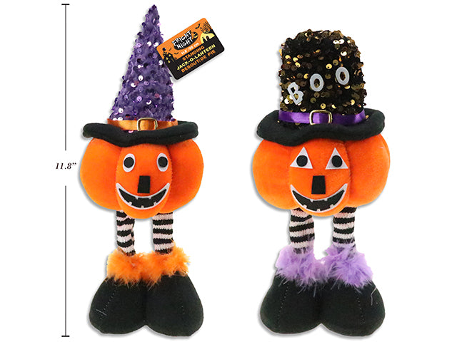 Hween Standing Long Legged Jack-o-Lantern w/Sequin Hat. 2 Asst. Cht.