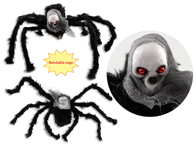 Halloween Skull Head Spider With A Creepy Clot Shroud And A Pliable Giant Plush Fur Leg