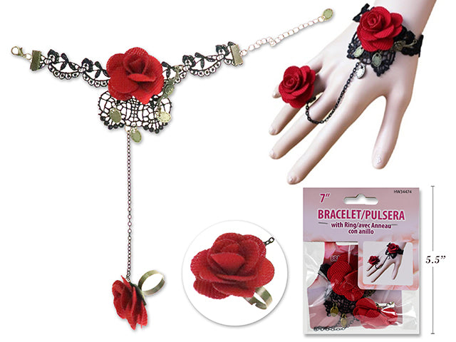 Halloween Gothic Rose Bracelet With A Ring