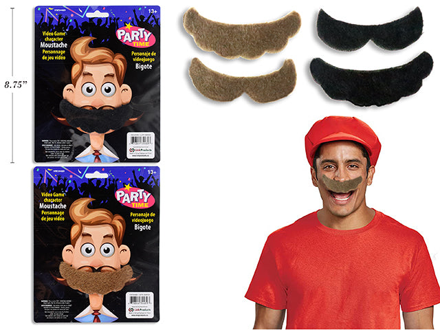 Hween Video Game Character Disguise Moustache. 2 Asst.x 2 Cols: Black / Brown. Polybag w/Insert.