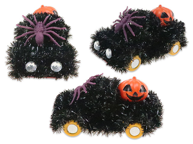 Halloween Tinsel Car With A Spider And A Jack O Lantern