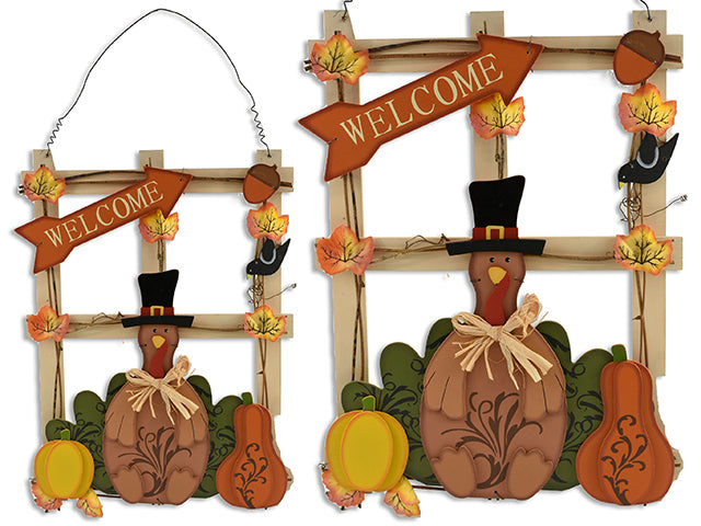 15in(H) x 11in(W) Harvest Wooden Fence Welcome Plaque w/Tip-On. Cht.