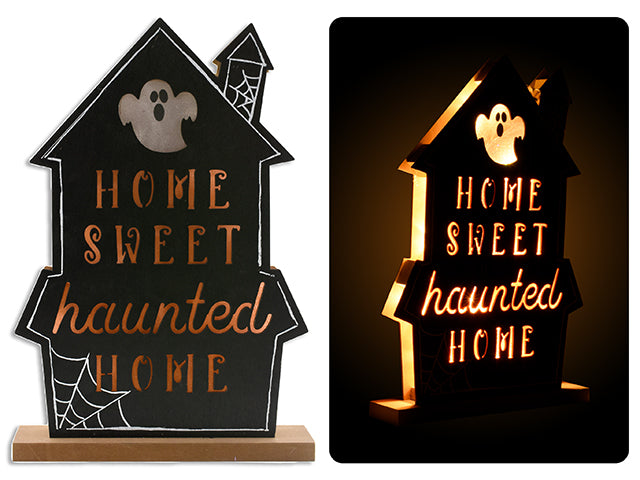 13-7/8in(H) x 9.5in(W) Hween B/O LED Haunted House Tabletop Décor.