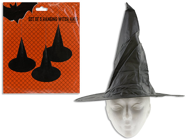 3pk 14in(H) x 15in(D) Hween Collapsible Hanging Witch Hat. Polybag w/Insert.