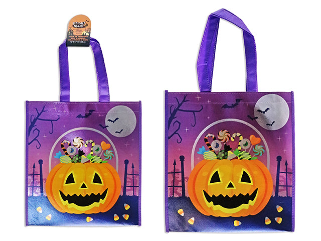 12.75in x 11-7/8in Hween Metallic Coated Non-Woven Trick or Treat Bag. 20.5in w/ Handle. Cht.