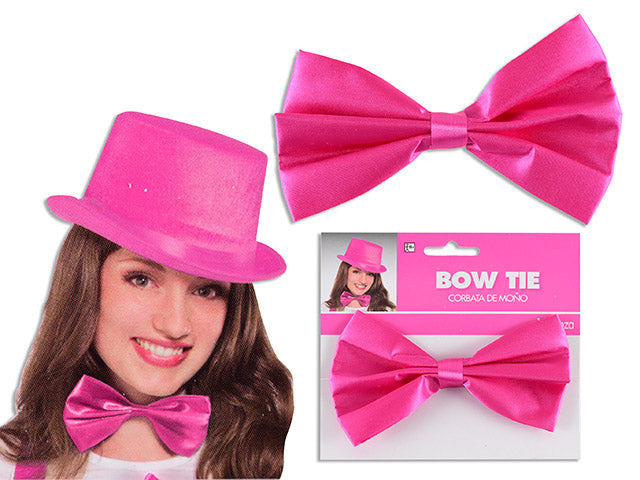 5.65in x 3.6in Adult Pink Satin Bow Tie. Polybag w/Insert.