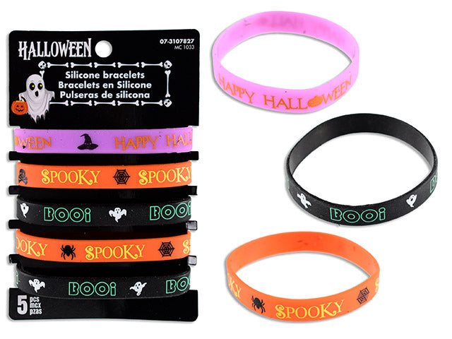 5pk Hween Printed Silicone Bracelets. 5 Assorted Styles per Pack. T.o.c.