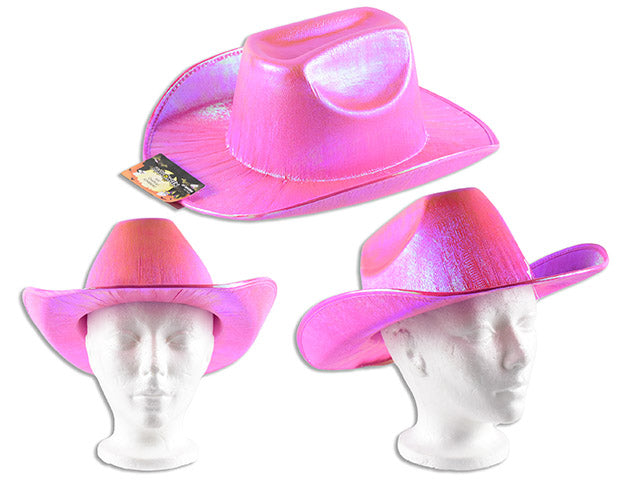 14.4in Adult Pink Shimmering Cowboy Hat. J-hook w/Cht.