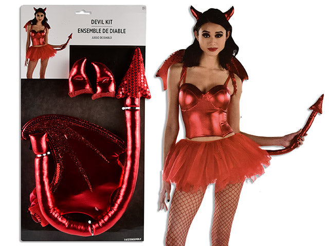 4pcs Adult Shimmering Devil Costume Kit. Incl: 2pcs Horn / Wing / Tail. t.o.c.