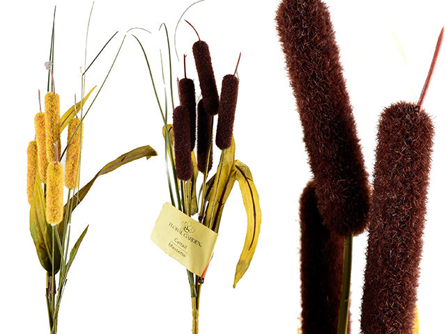 15.35in Harvest 5-Heads Cattail Branch. Incl: 3 Leaves. 2 Asst.Colours. Cht.