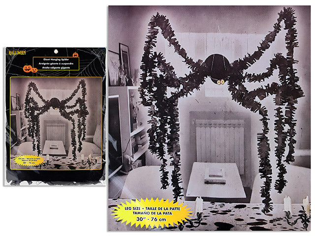 Hween Giant Hanging Paper Spider w/30in(L) Legs. Incl: 4 x Clips. Polybag w/Insert.