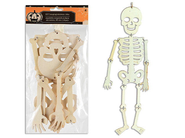 18in Decor Your Own Jointed MDF Skeleton. Jute Hanger. Pbh.