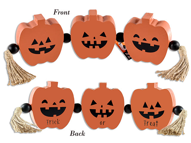 18.5in Hween 2-Sided Connecting MDF Jack-o-Lantern w/4pcs 20mm Beads + 2 Tassels.